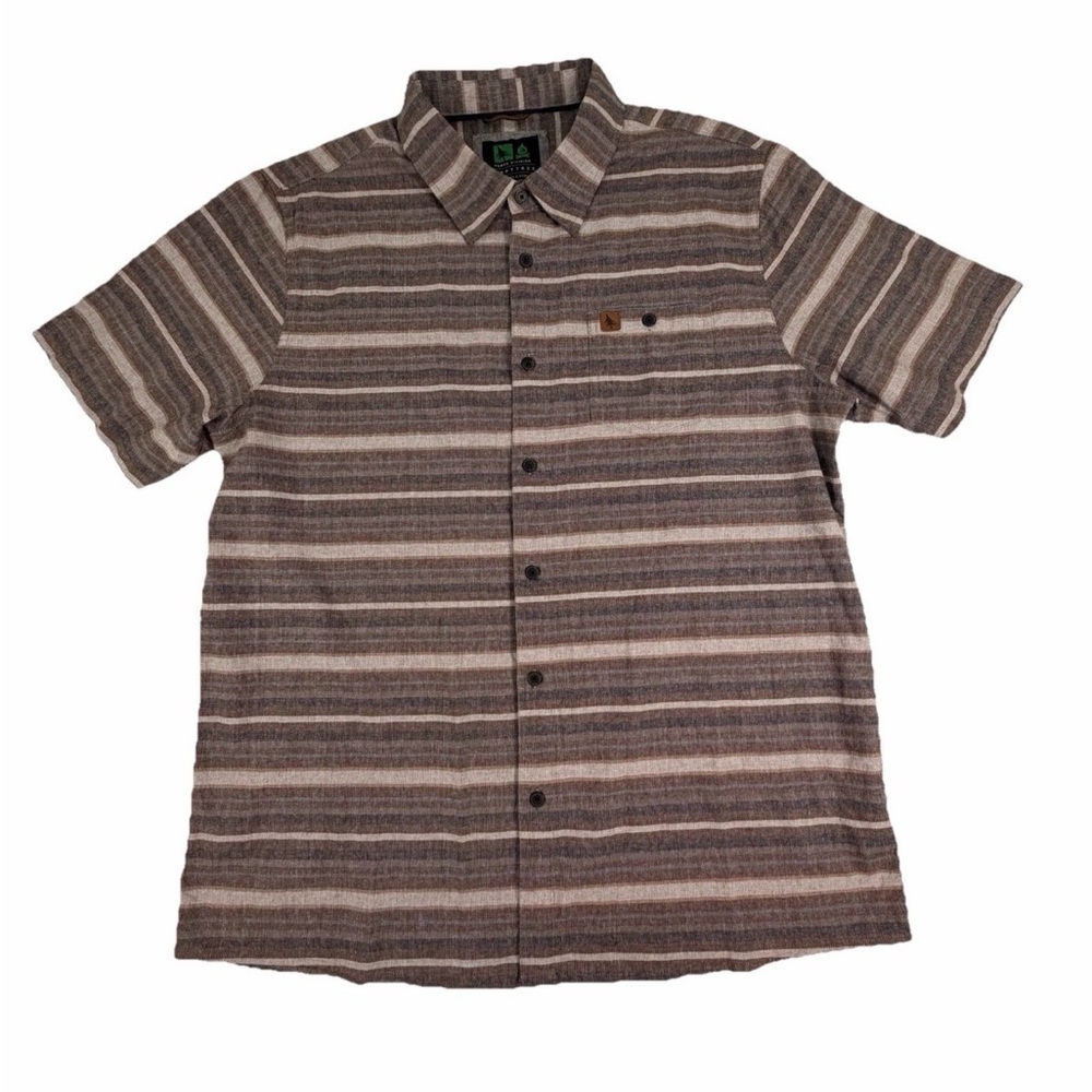 Hippy Tree Men's Short Sleeve Striped Button-Down Shirt - Brown